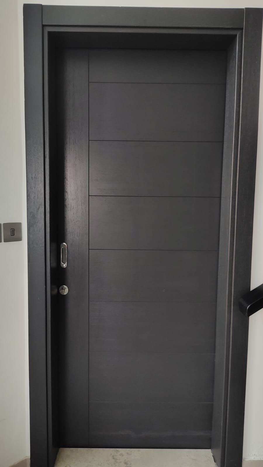 Charcoal Grooved Main Door With Smart Lock