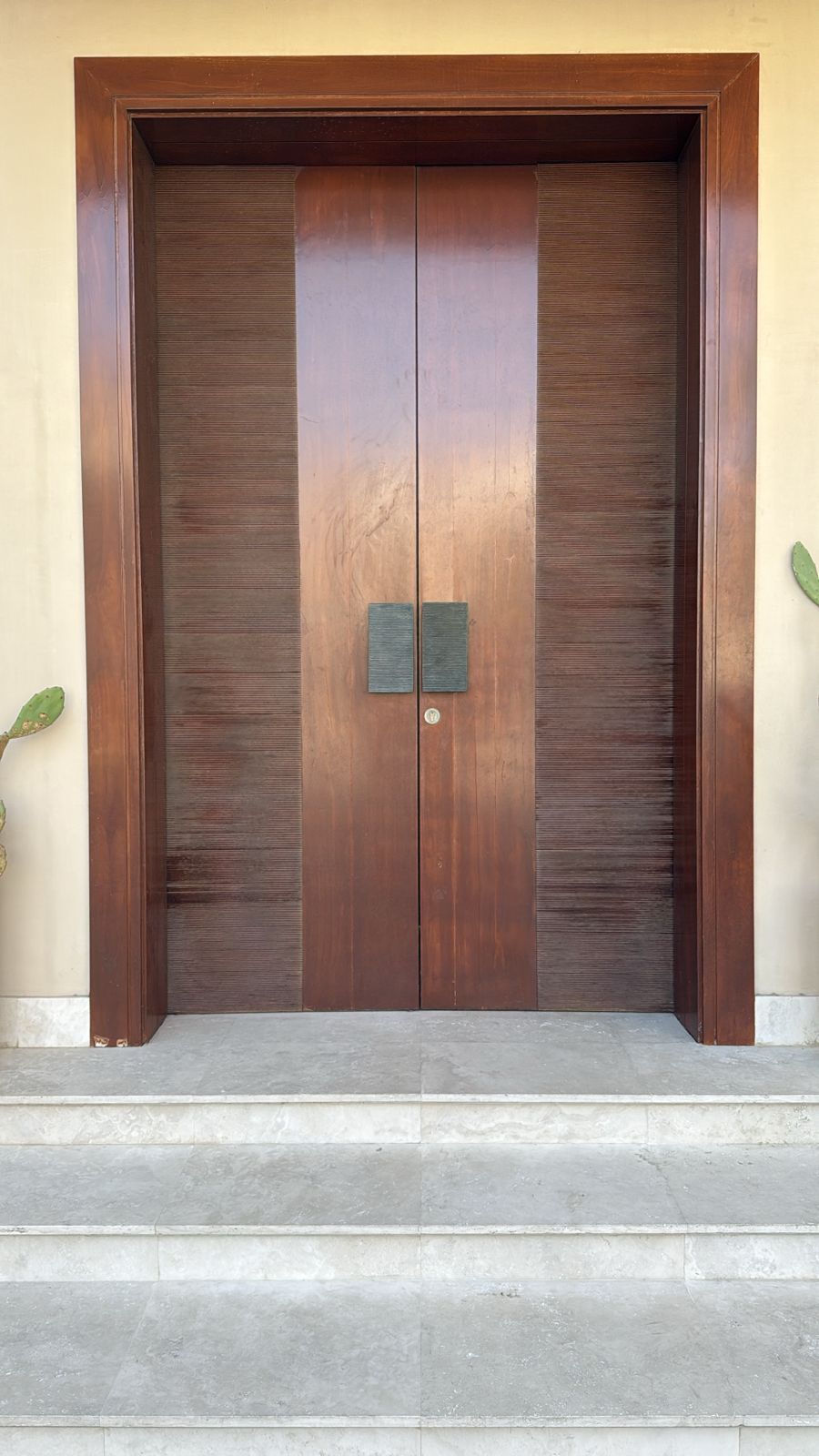 Walnut Double Main Door With Stone Surround