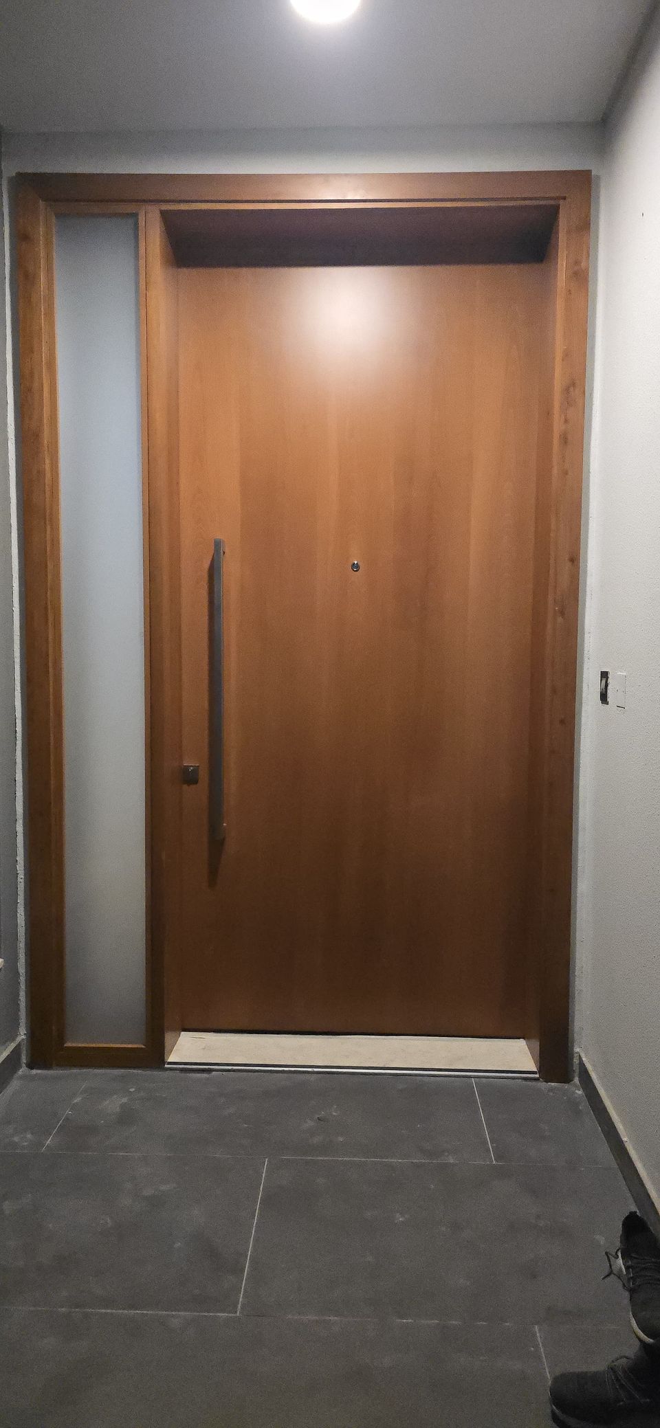 Walnut Entrance Door With Long Pull Handle