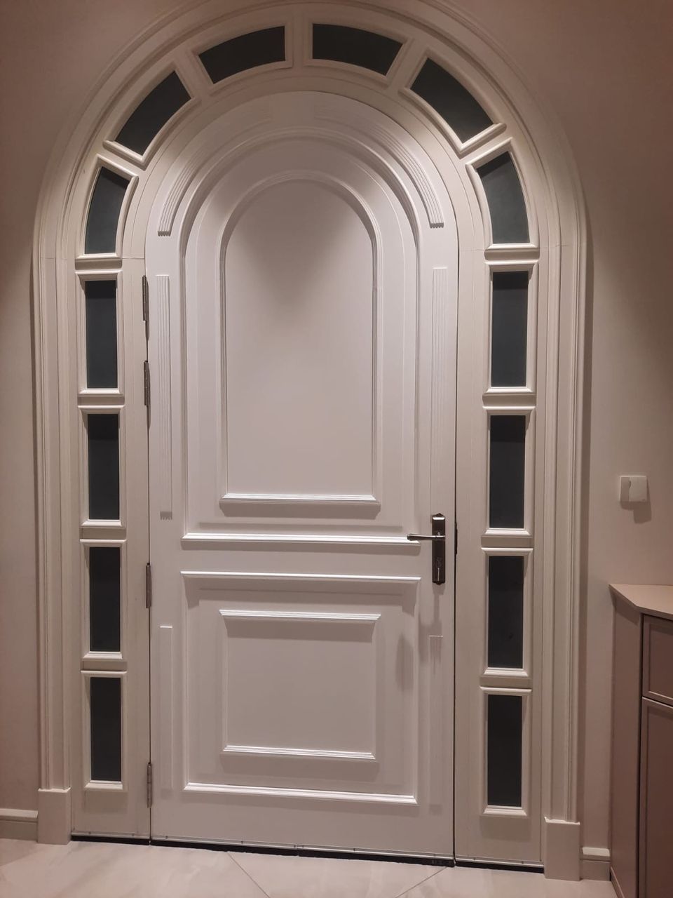 White Arched Entrance Door With Fanlight